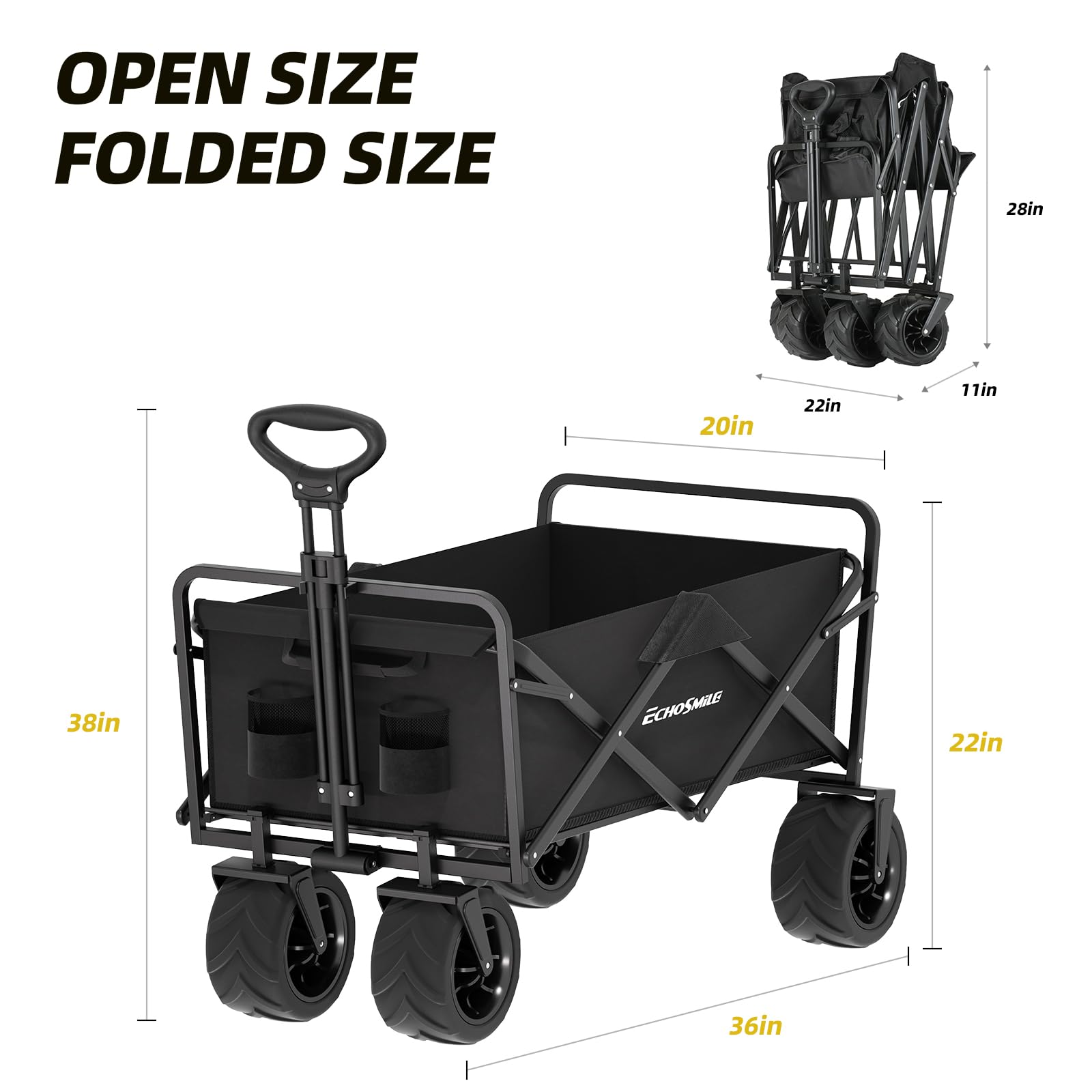 Wagons Carts Foldable Heavy Duty 350L Cap for Camping