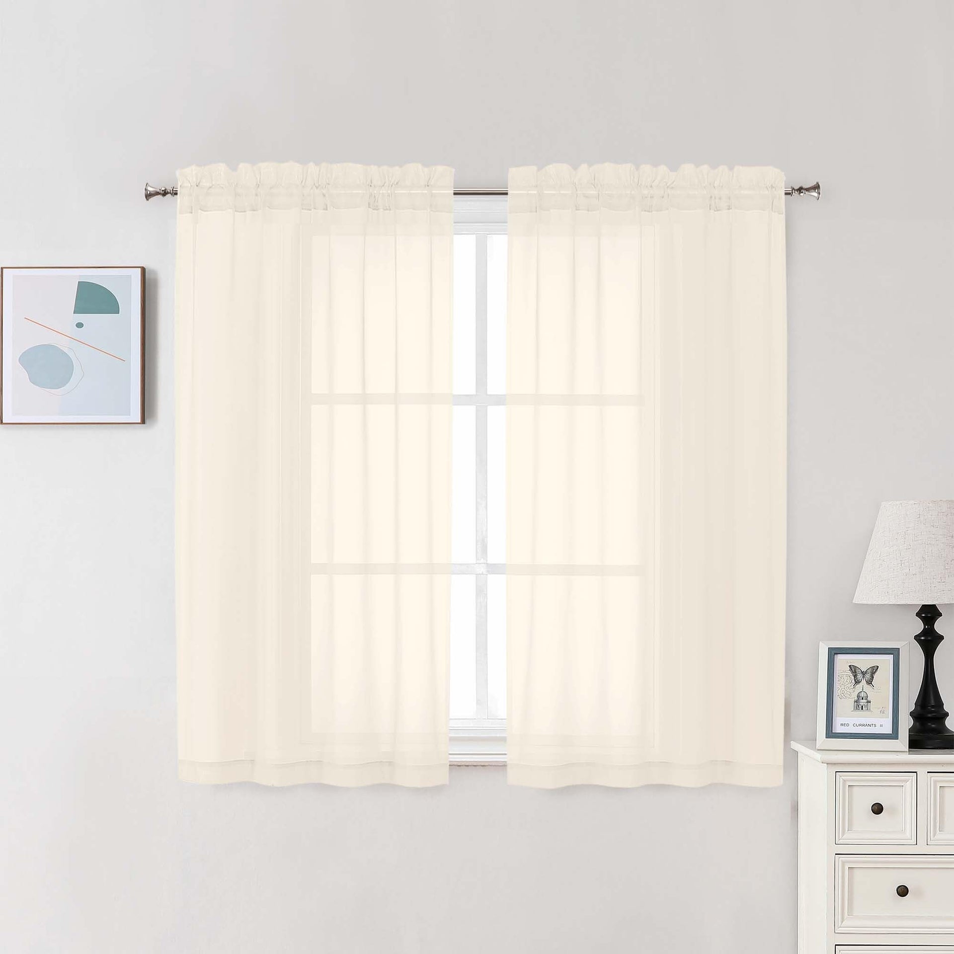 Cream Sheer Curtains 48 Inch Long (2 Count)