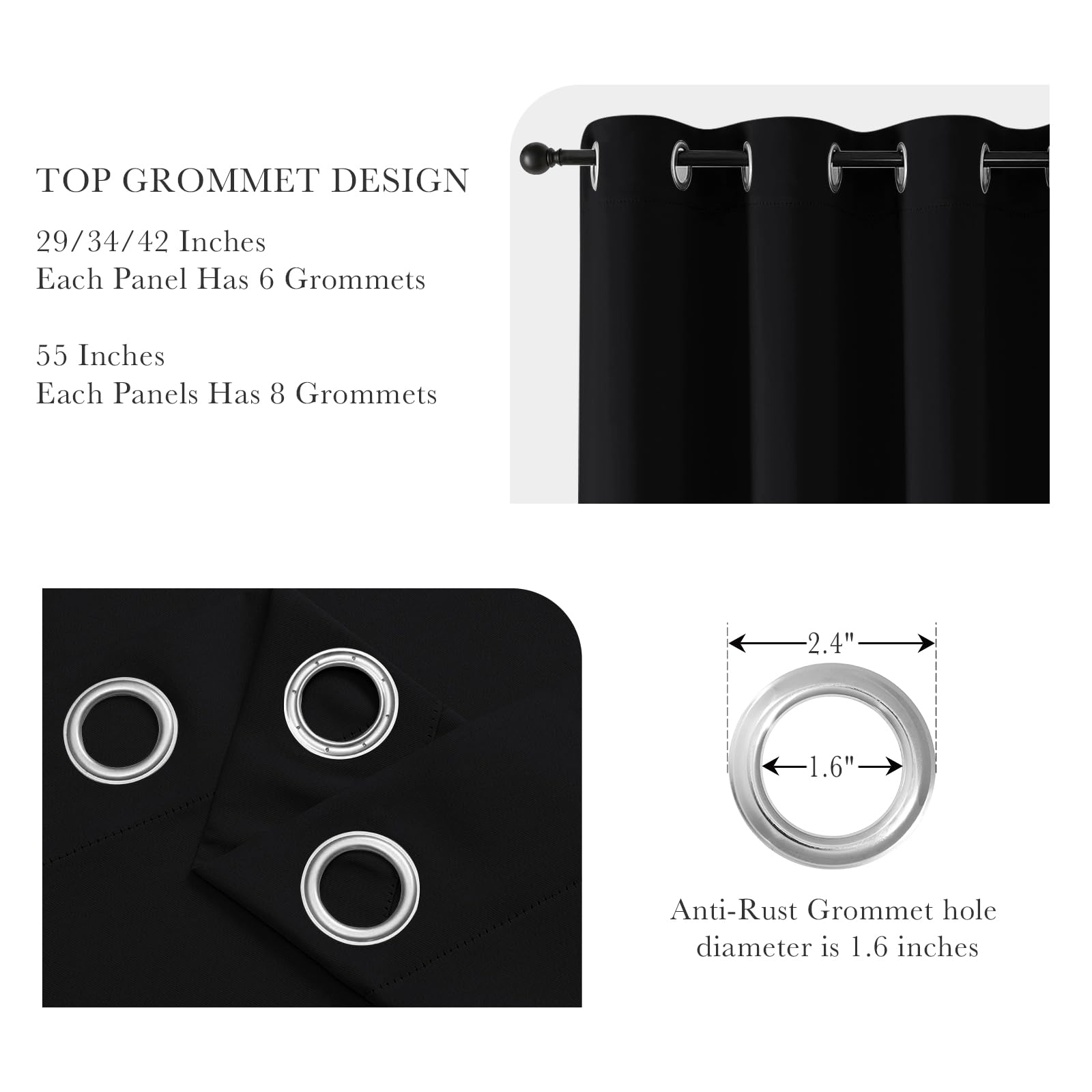 Black Short Blackout Curtains for Kitchen 45 Inch Length (2 Count)
