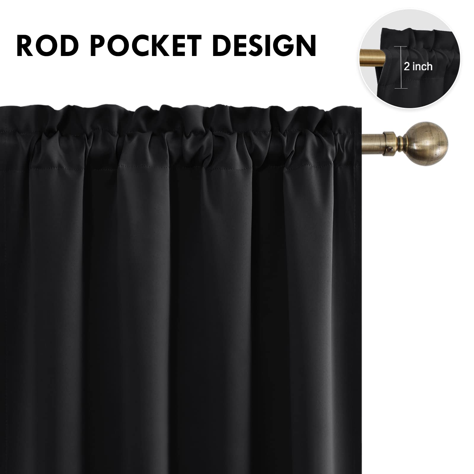 Blackout Curtains for Bedroom Living Room 52 x 54 Inch Long Black