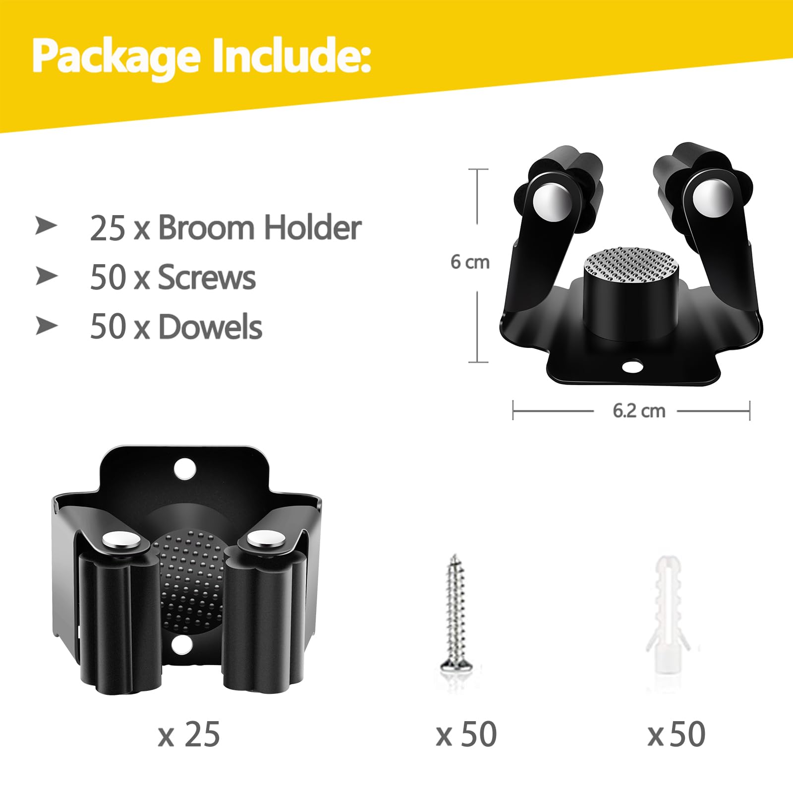 25 Pack Broom Holder Wall Mount