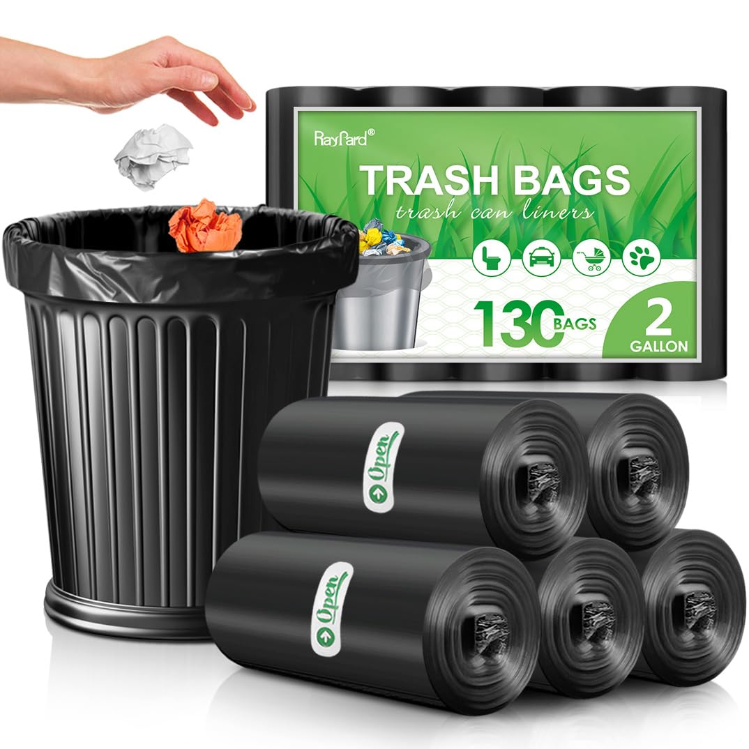 2 Gallon 130 Counts Small Trash Bags Garbage Bags by RayPard