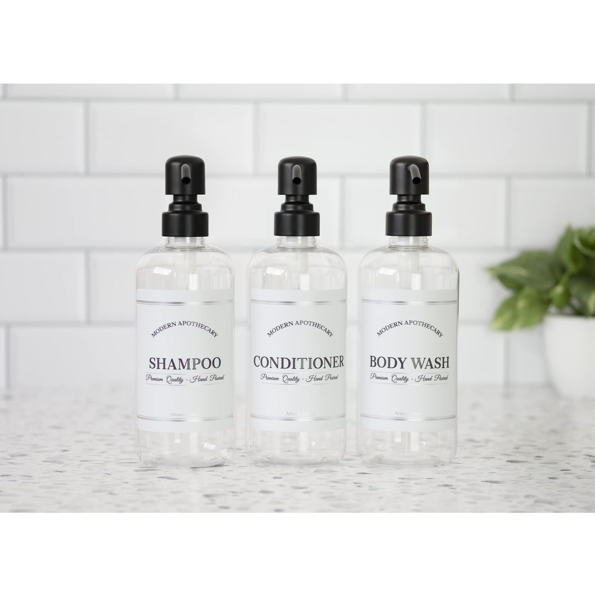 Clear Refillable Shampoo and Conditioner Bottles (3 Count)