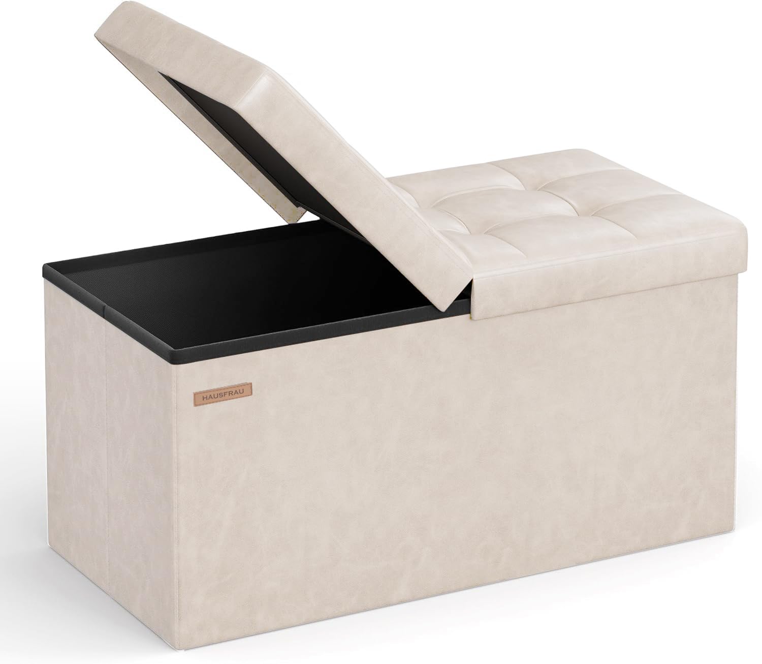 Ottoman with Storage Bench Folding Foot Rest Stool Ivory