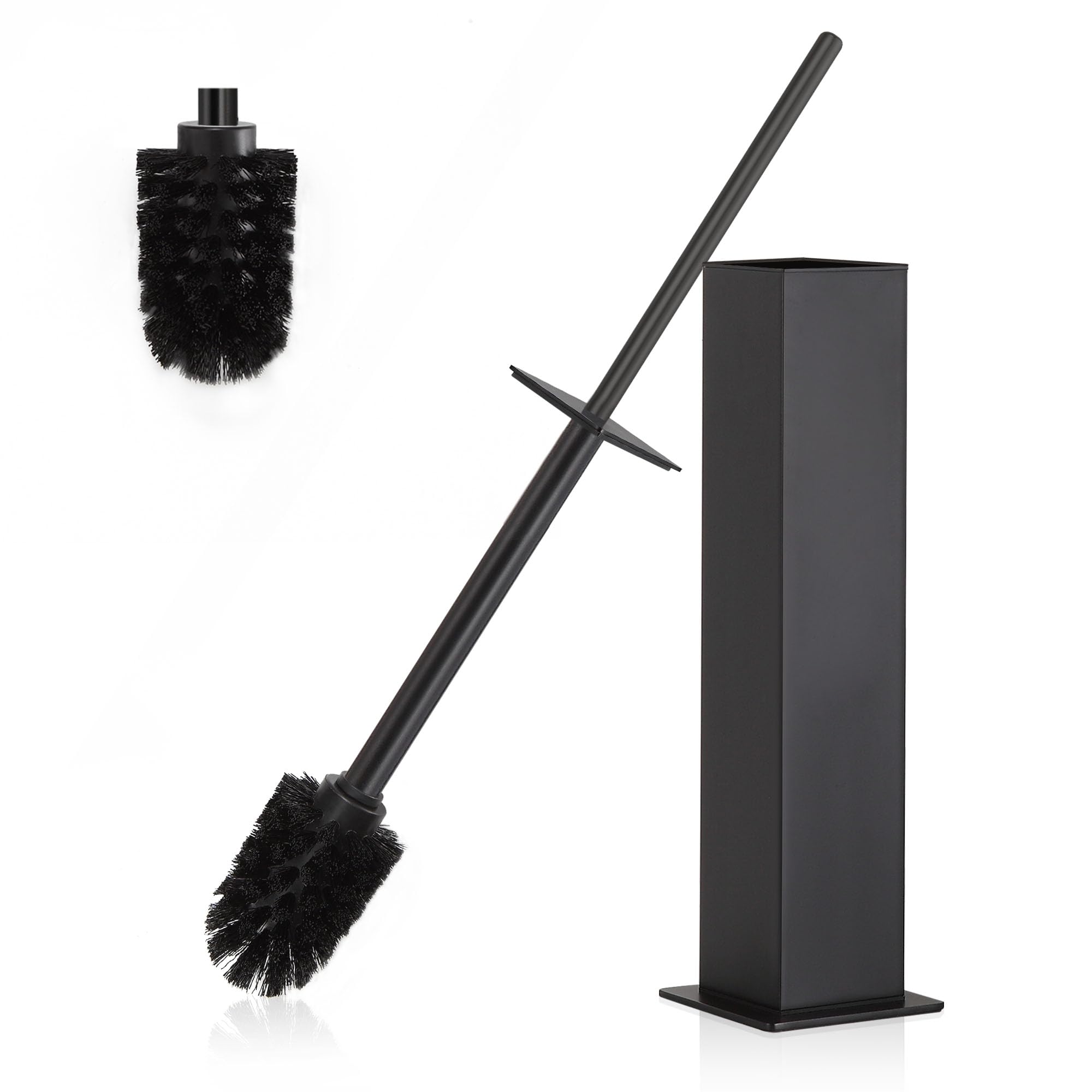 Toilet Brush and Holder Set Black Stainless Steel 304 Square Freestanding Toilet Brush for Bathroom