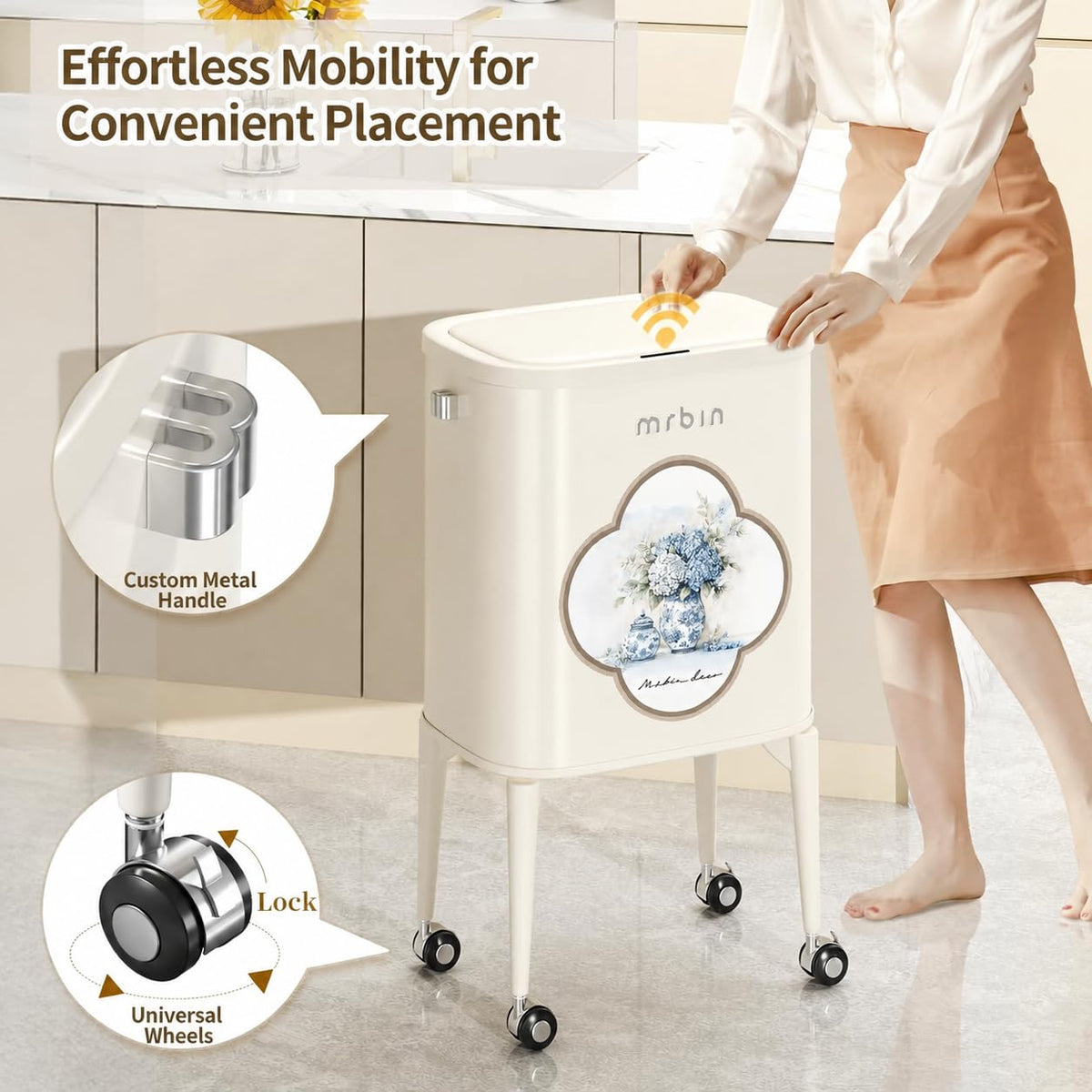 Metal Motion Sensor Kitchen Trash Can with Wheel Legs