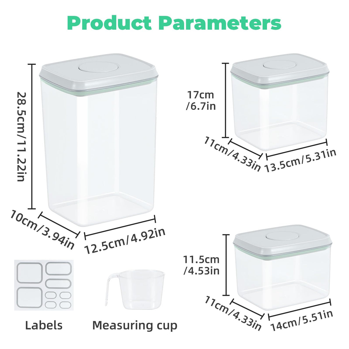 3 Pack Pasta Sugar Storage Containers with Pop (3 Count)