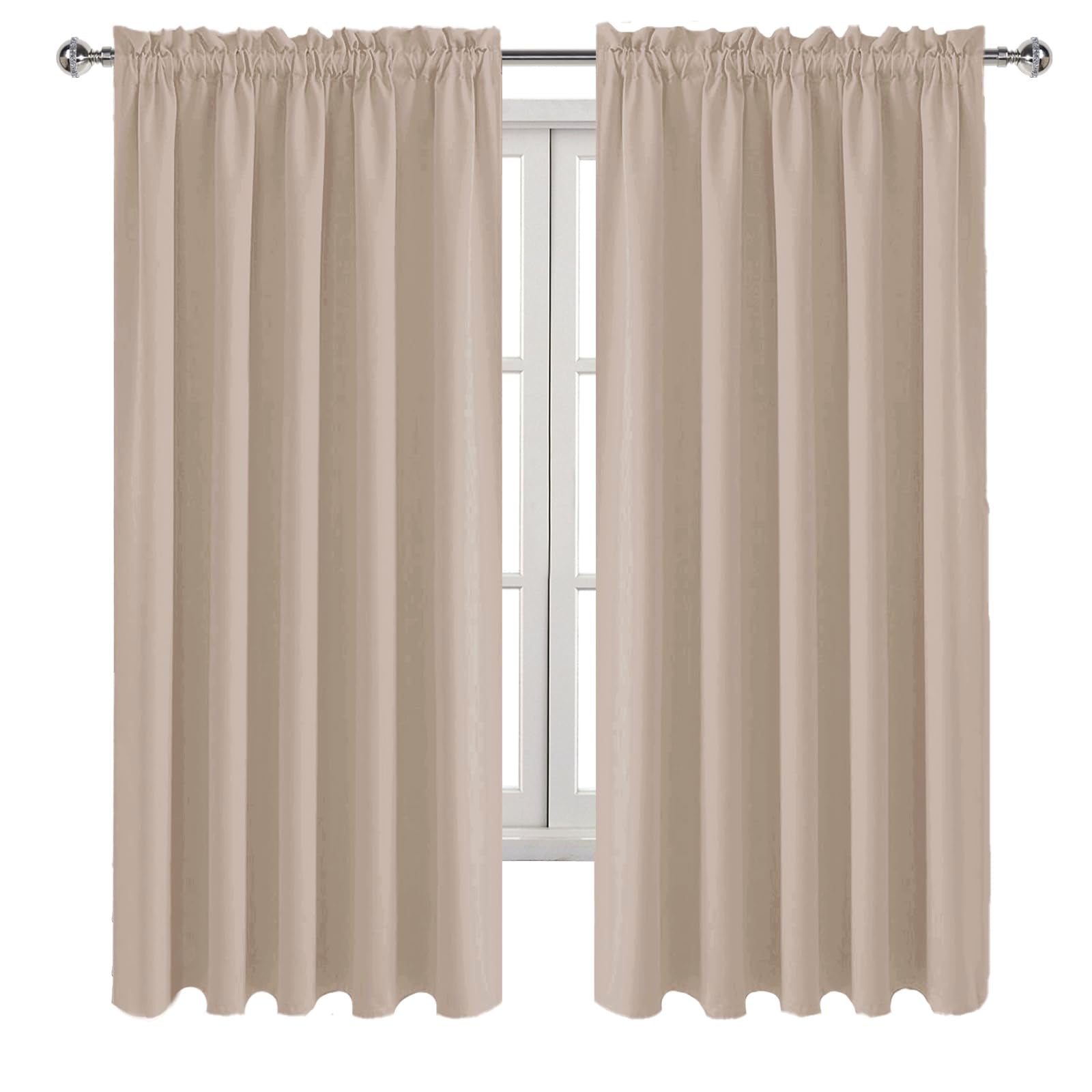 Wide Blackout Curtains for Bedroom Living Room 60 x 63 Inch Long Camel (2 Count)