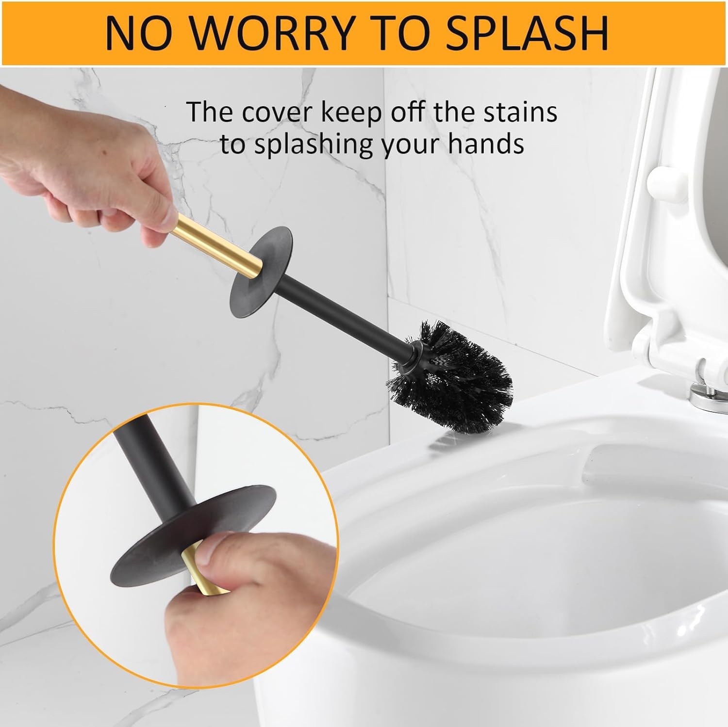 Standing Toilet Brush and Holder Brushed Gold Aluminium Toilet Bowl Cleaner Brush and Holder for Bathroom Storage and Organization