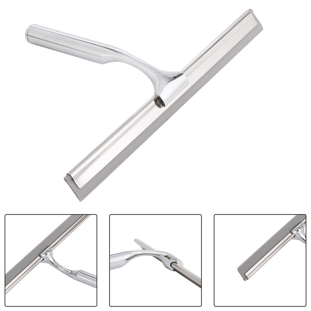 Shower Squeegee Clear Glass Wall Cleaner Stainless Steel with Suction Storage Hook