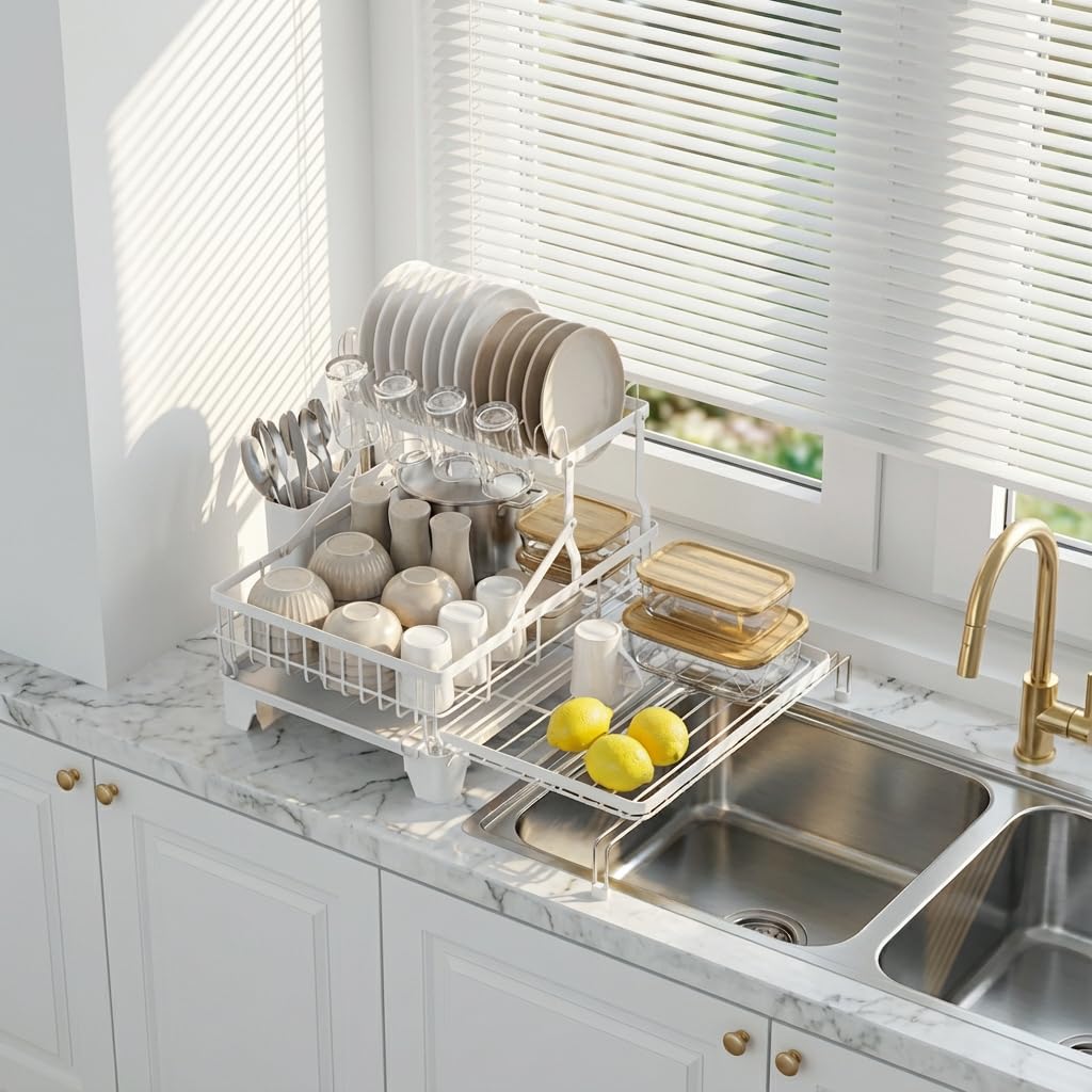 Large Expandable 2 Tier Dish Drying Rack