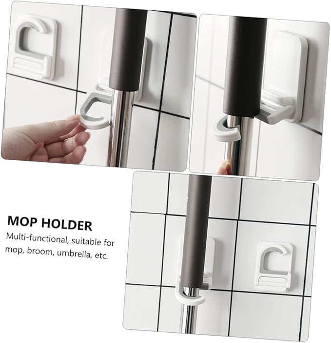 3pcs Wall Mounted Mop Holder Hooks Traceless Heavy Duty Broom Organizer Multifunctional Mop Hanger for Home Kitchen and Garage
