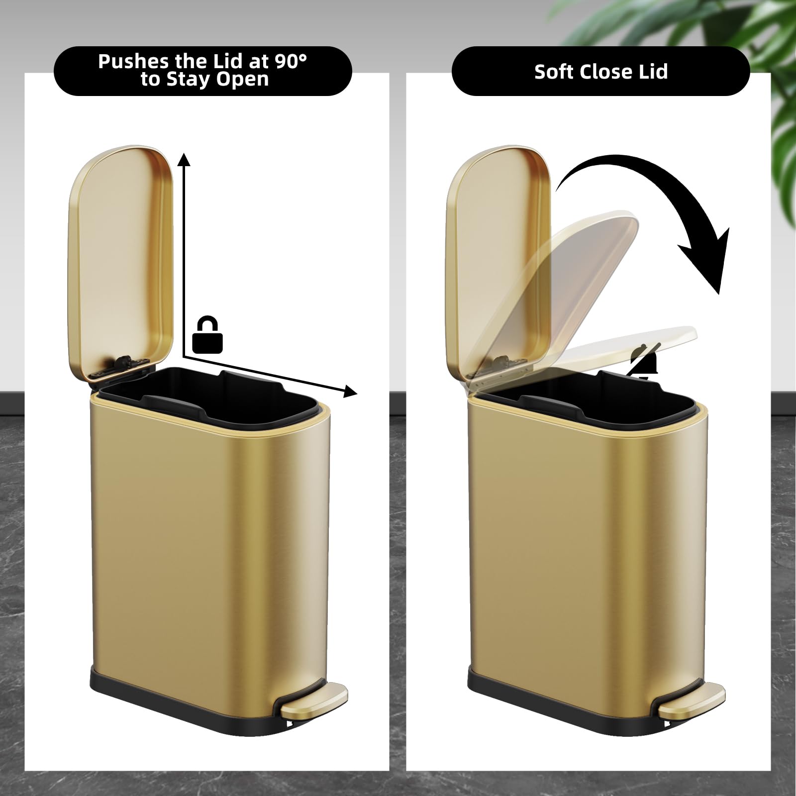 2.6 Gallon Slim Bathroom Trash Can with Soft Close Foot Pedal