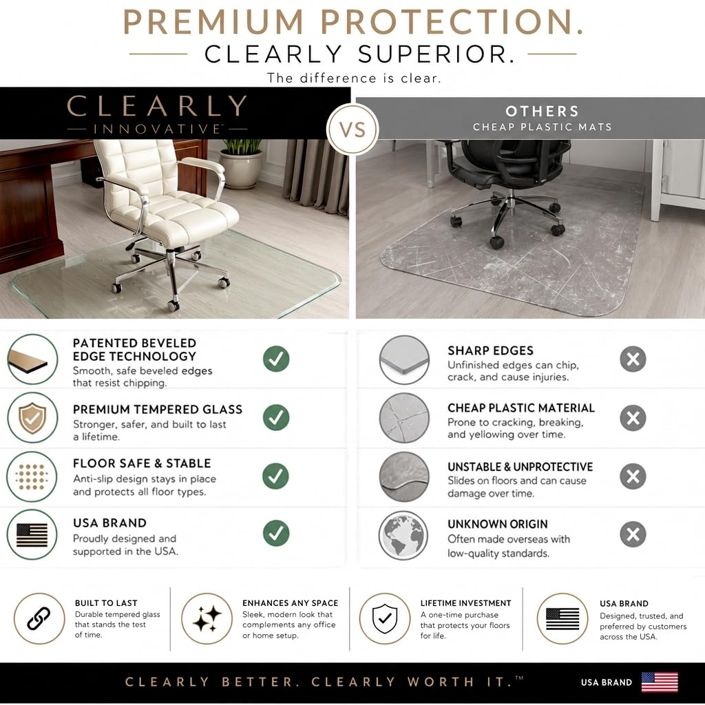 Tempered Glass Office Chair Mat for Carpet & Hardwood