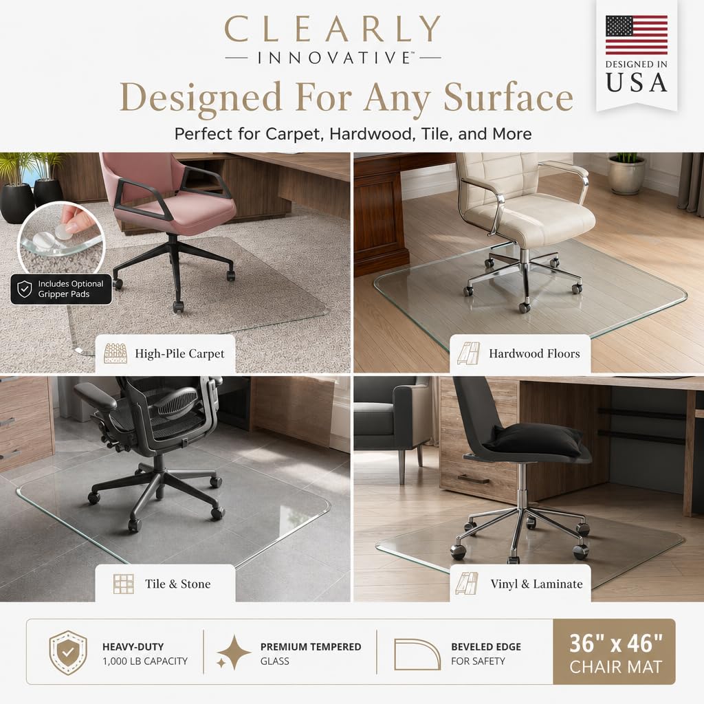 Tempered Glass Office Chair Mat for Carpet & Hardwood