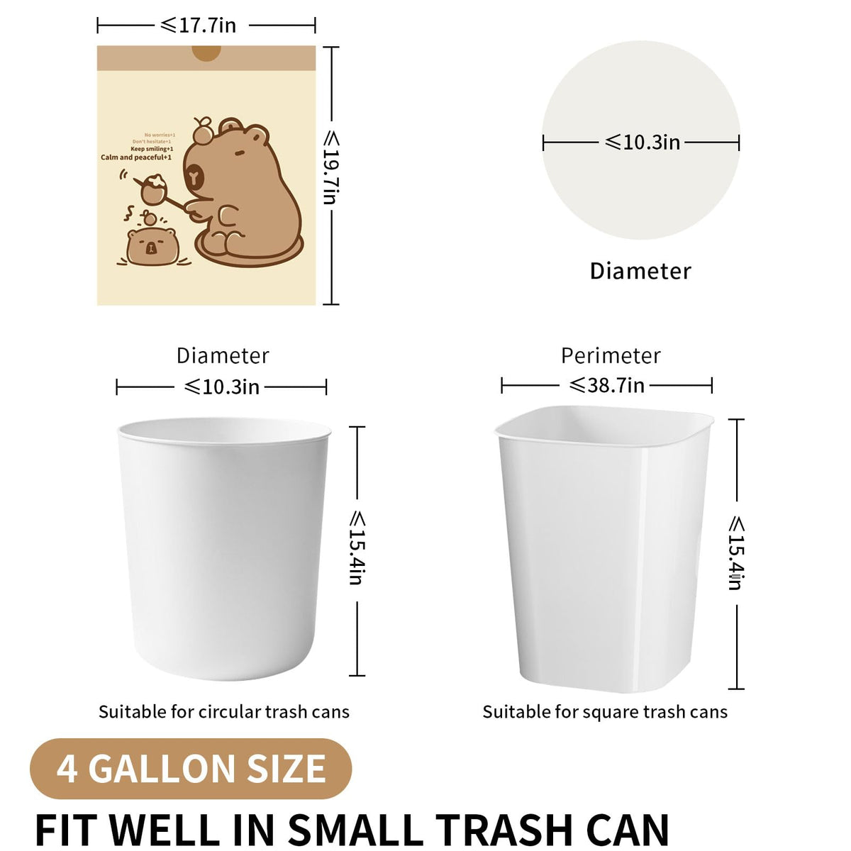 4 Gallon Trash Bags with Capybara Printed (50 Count)