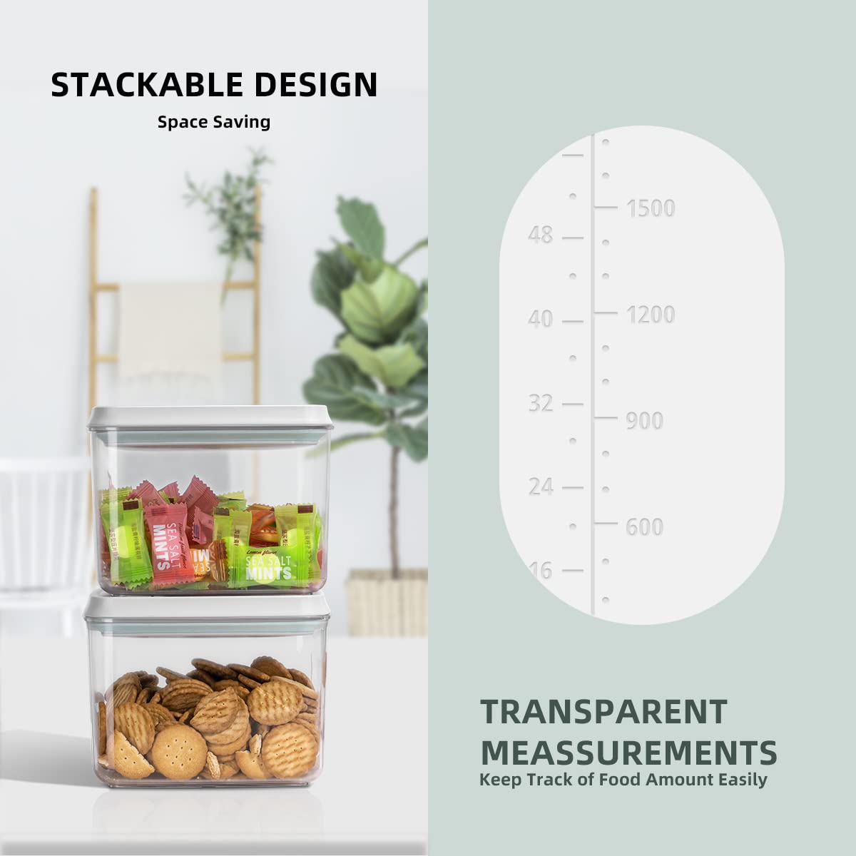 8 Piece Set of Pop Airtight Food Storage Containers with Lids Stackable Containers for Kitchen Pantry Organization Ideal for Cereal Snacks Flour Sugar Coffee and Spaghetti