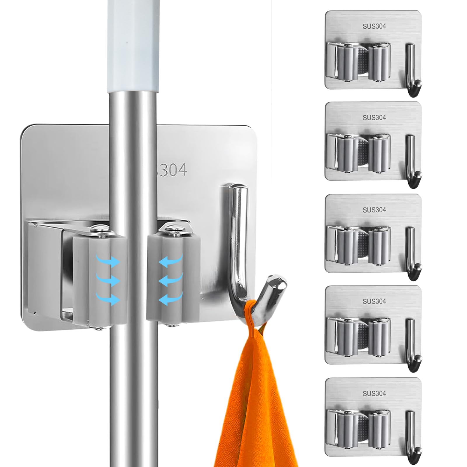 5 Pack Heavy Duty Mop and Broom Holder Wall Mount (5 Count)
