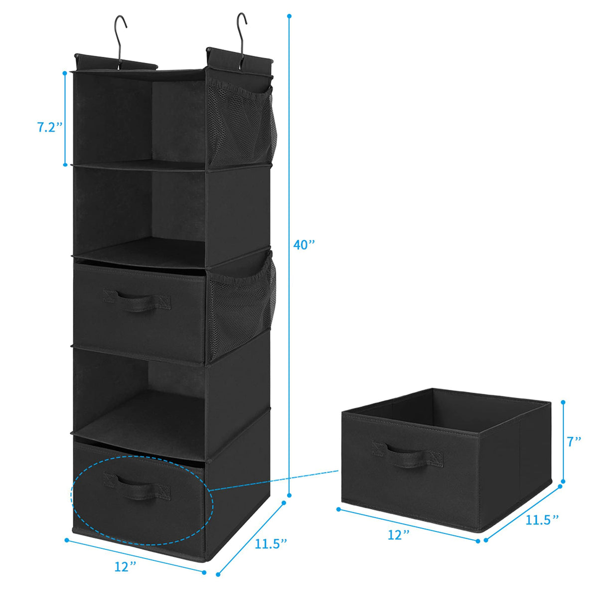 5 Shelf Hanging Closet Organizer with 2 Drawers (5 Count)