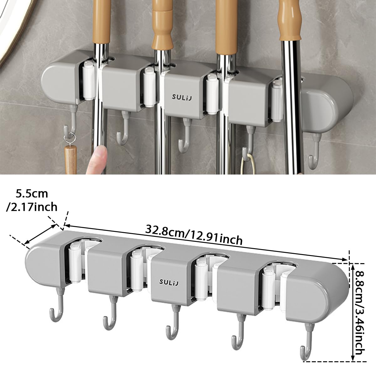 3PCS Broom Holder Wall Mount