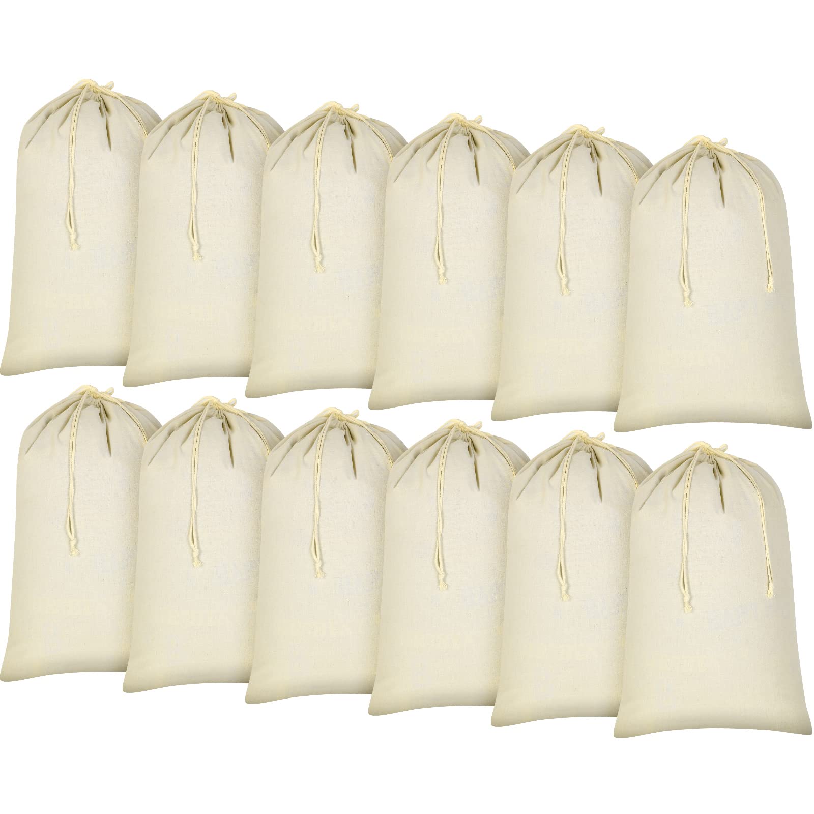 12 Pcs 24" x 36" Canvas Laundry Bags Bulk Large Cotton Laundry with Drawstring Heavy Duty Hamper Liner Washable Dirty Clothes Santa Bag for Travel Household (12 Count)
