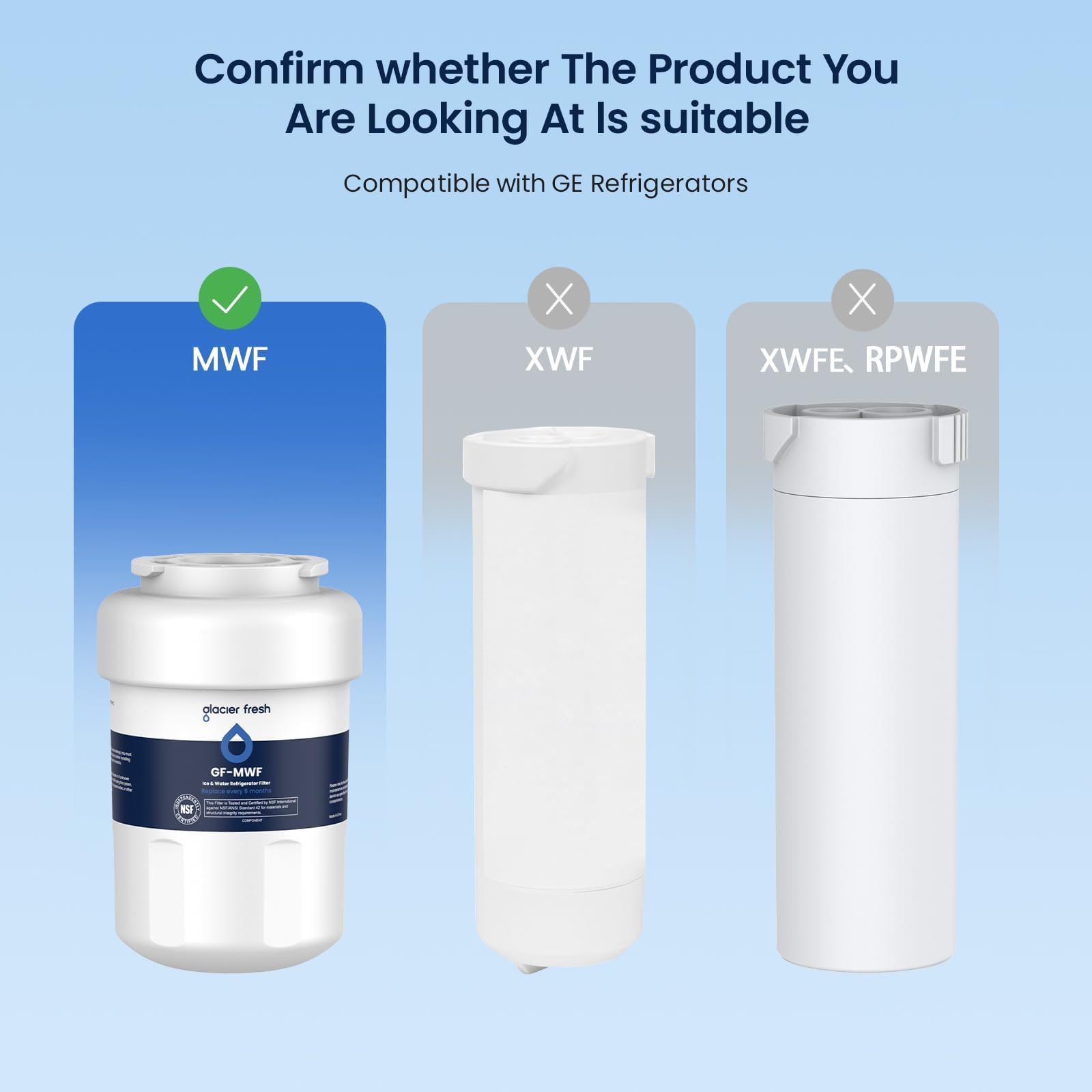 MWF Refrigerator Water Filter Compatible with GE (2 Count)