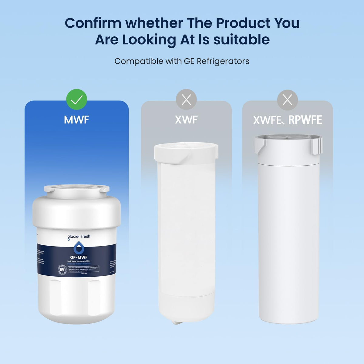 MWF Refrigerator Water Filter Compatible with GE (2 Count)