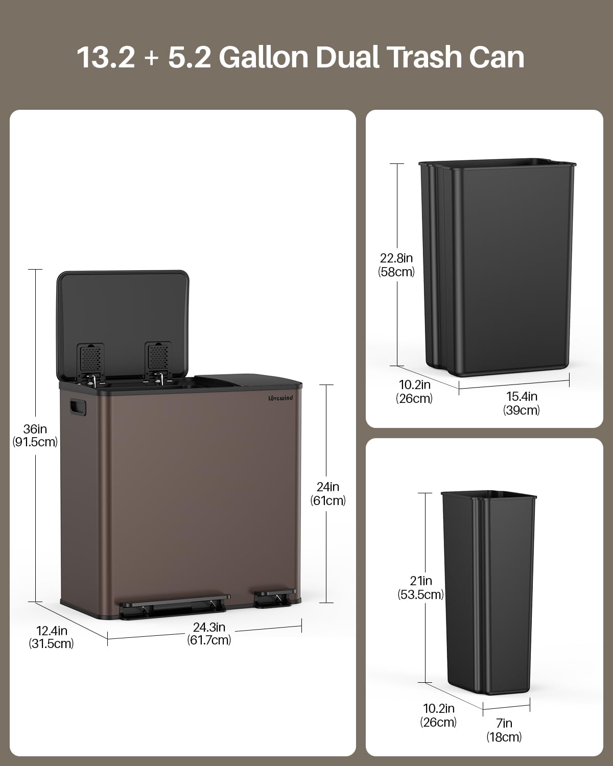 Dual Trash and Recycling Bins for Kitchen