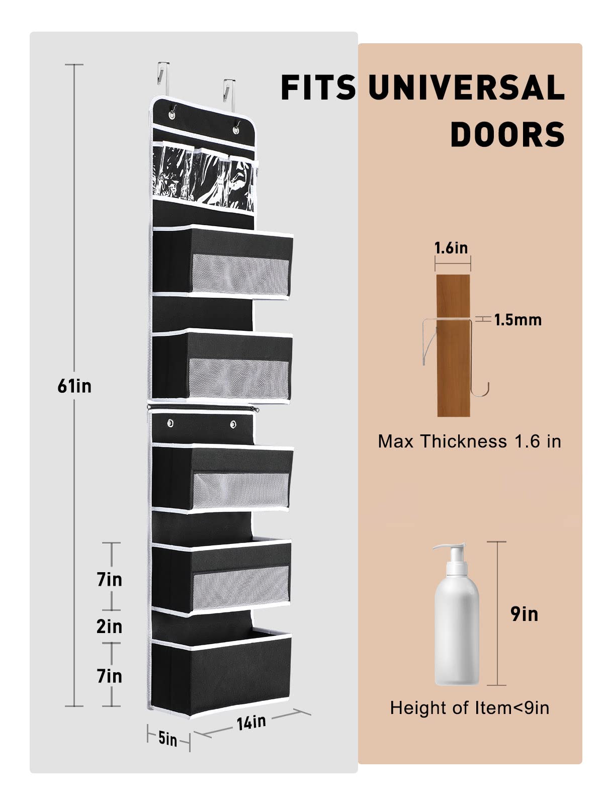2-in-1 Over The Door Organizer for Nursery Closet Bathroom Dorm