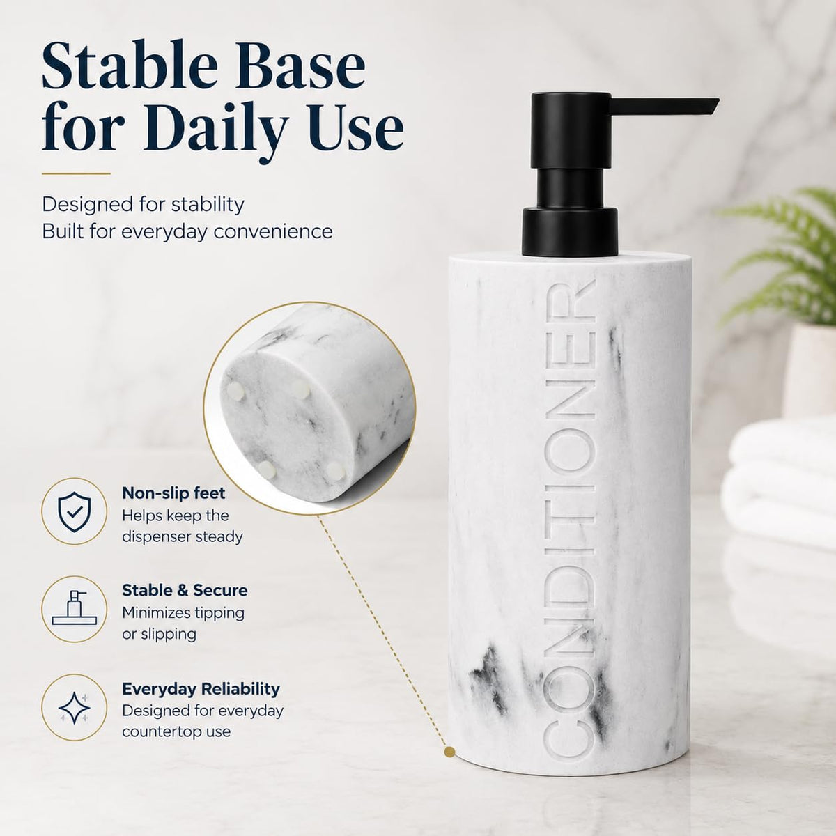 Conditioner Dispenser Luxurious Refillable Pump Bottle with Embossed Text