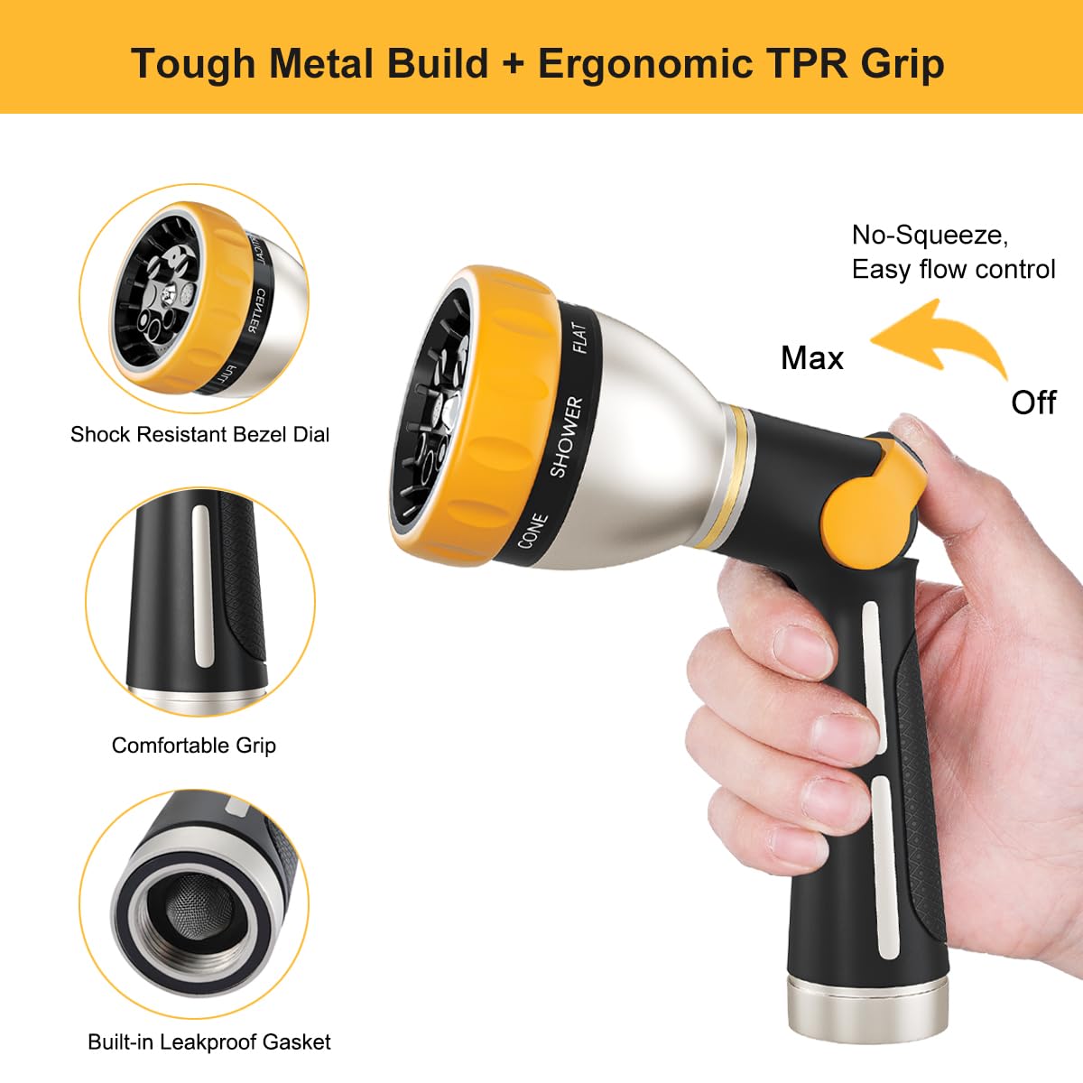 Thumb Control Garden Hose Nozzle Heavy Duty Metal