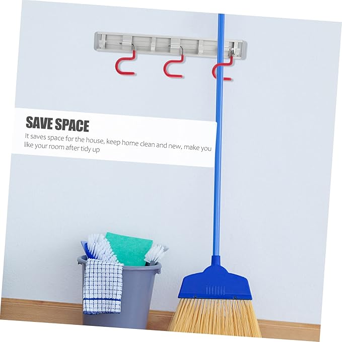 Space Aluminum Mop Clamp Wall Mounted Broom Gripper Mop Hanging Hook Heavy Duty Hooks Organizer