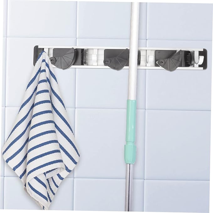 Punch Mop Hanger Space Aluminum Wall Mount Organizer for Brooms Mops Sundries Easy Installation for Home Kitchen Garage and Garden Storage