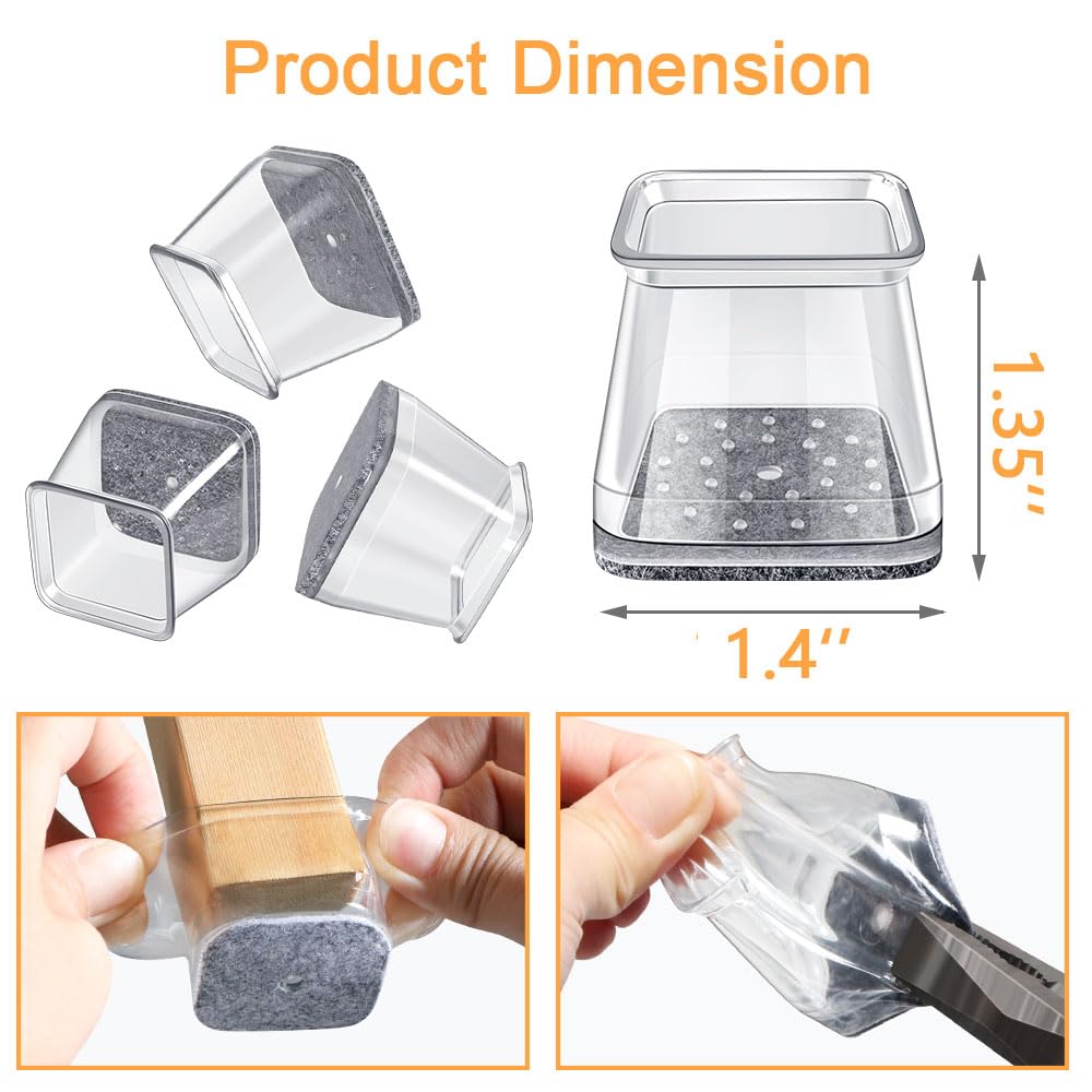 32 Pcs Chair Leg Floor Protectors for Hardwood Floors Square