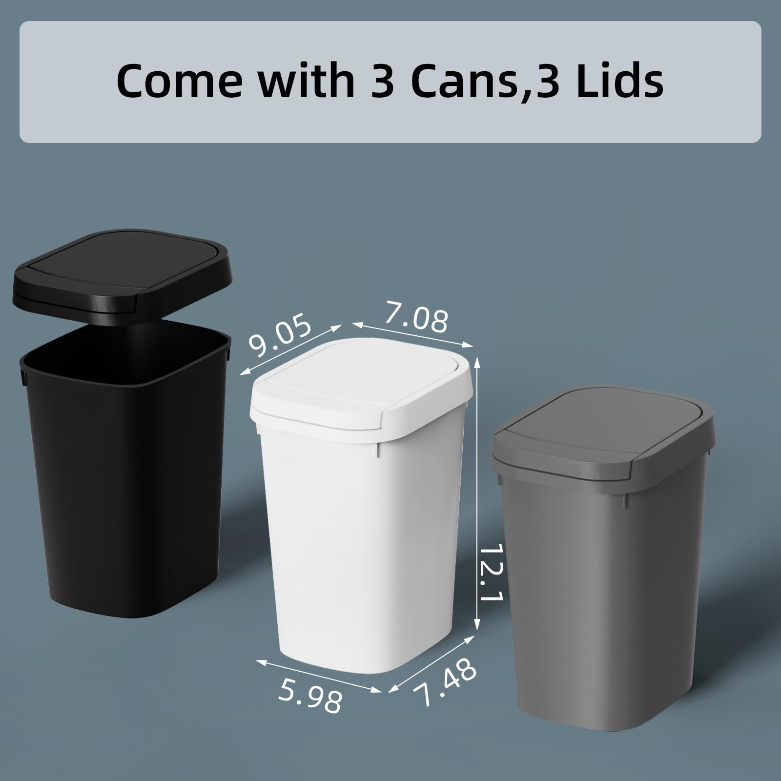 3 Pack Bathroom Small Trash Can with Lid (3 Count)
