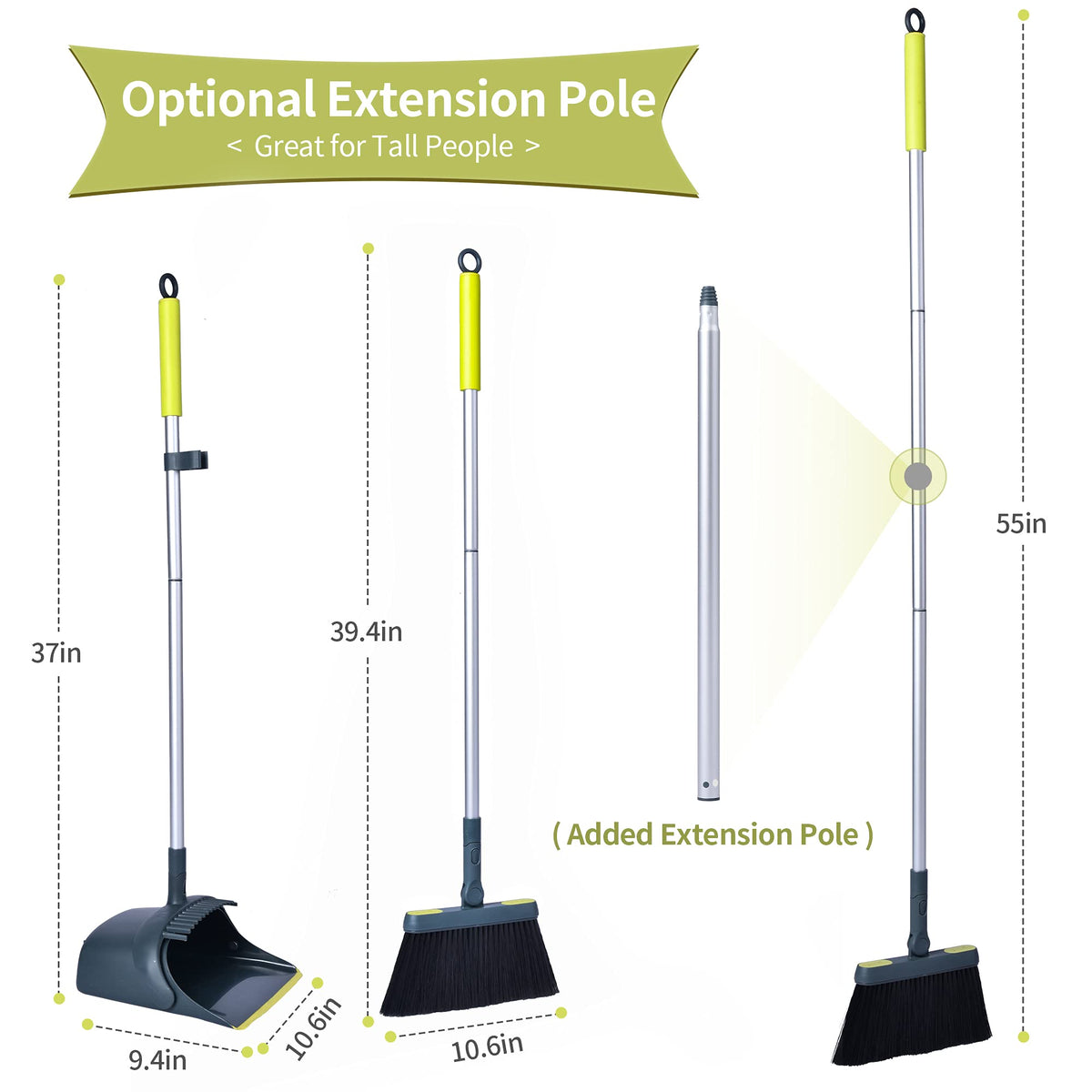 Broom and Dustpan Set for Home with 54" Long Handle