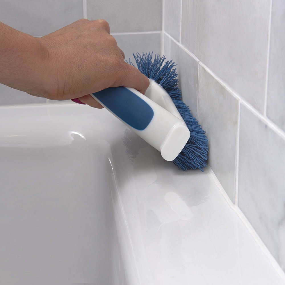2-in-1 Grout and Corner Scrubber Brush Tool, Crevice Bathroom Cleaning Supplies for Showers, Door Tracks, Tile, and Bathtubs, Household 360-Degree Scrubbing Power
