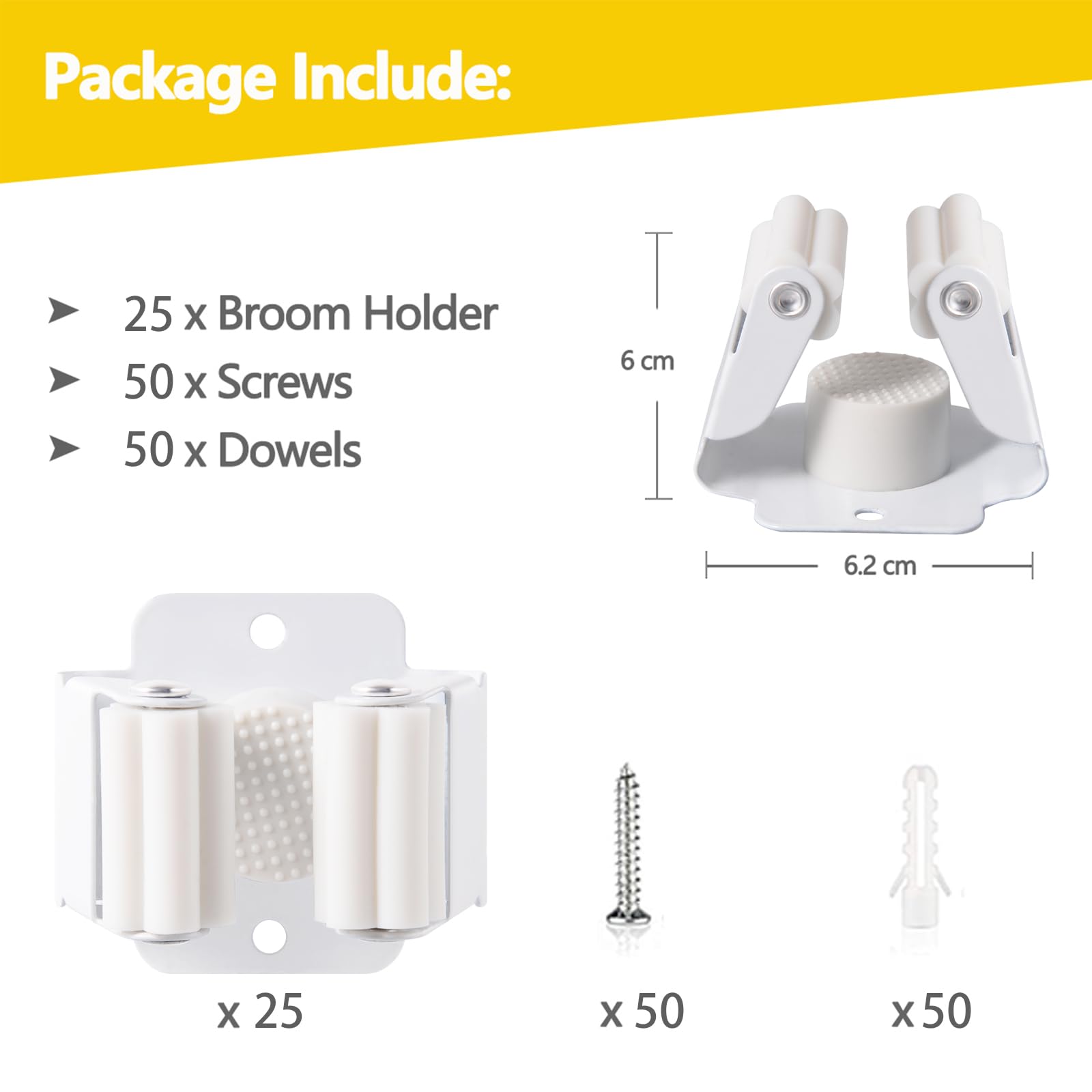 25 Pack Broom Holder Wall Mount