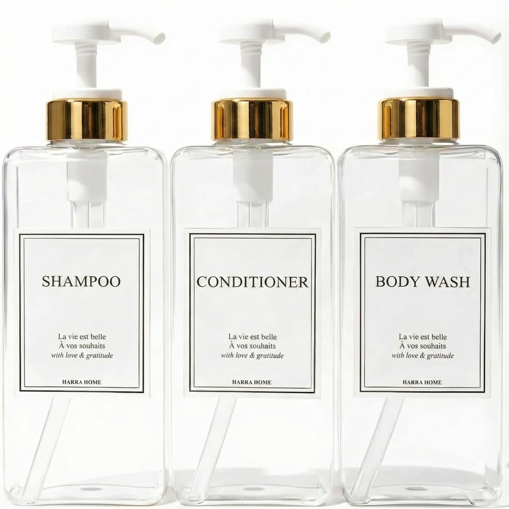 Modern Gold Design Shampoo and Conditioner Dispenser (3 Count)
