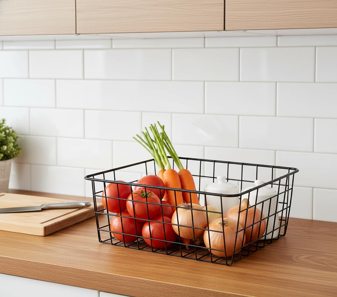 Wire Baskets with Handles Wire Storage Organizer Bin Baskets (2 Count)