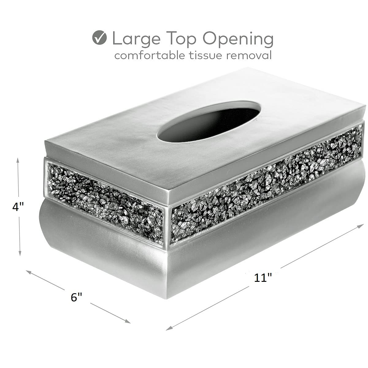 Crackled Glass Silver Tissue Box Cover Rectangular