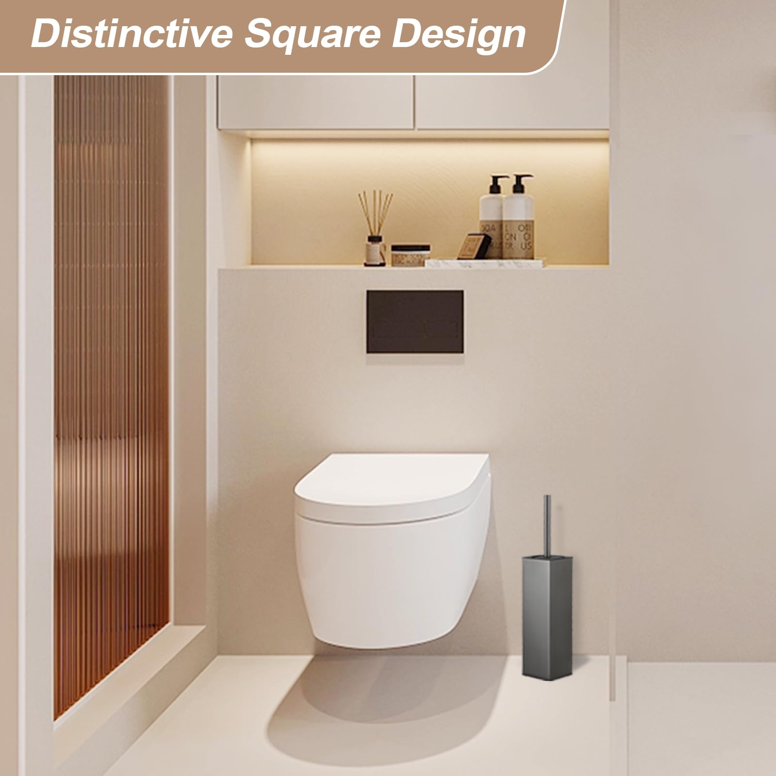 Standing Toilet Brush and Holder GunGrey Aluminium Toilet Bowl Cleaner Brush and Holder for Bathroom Storage and Organization