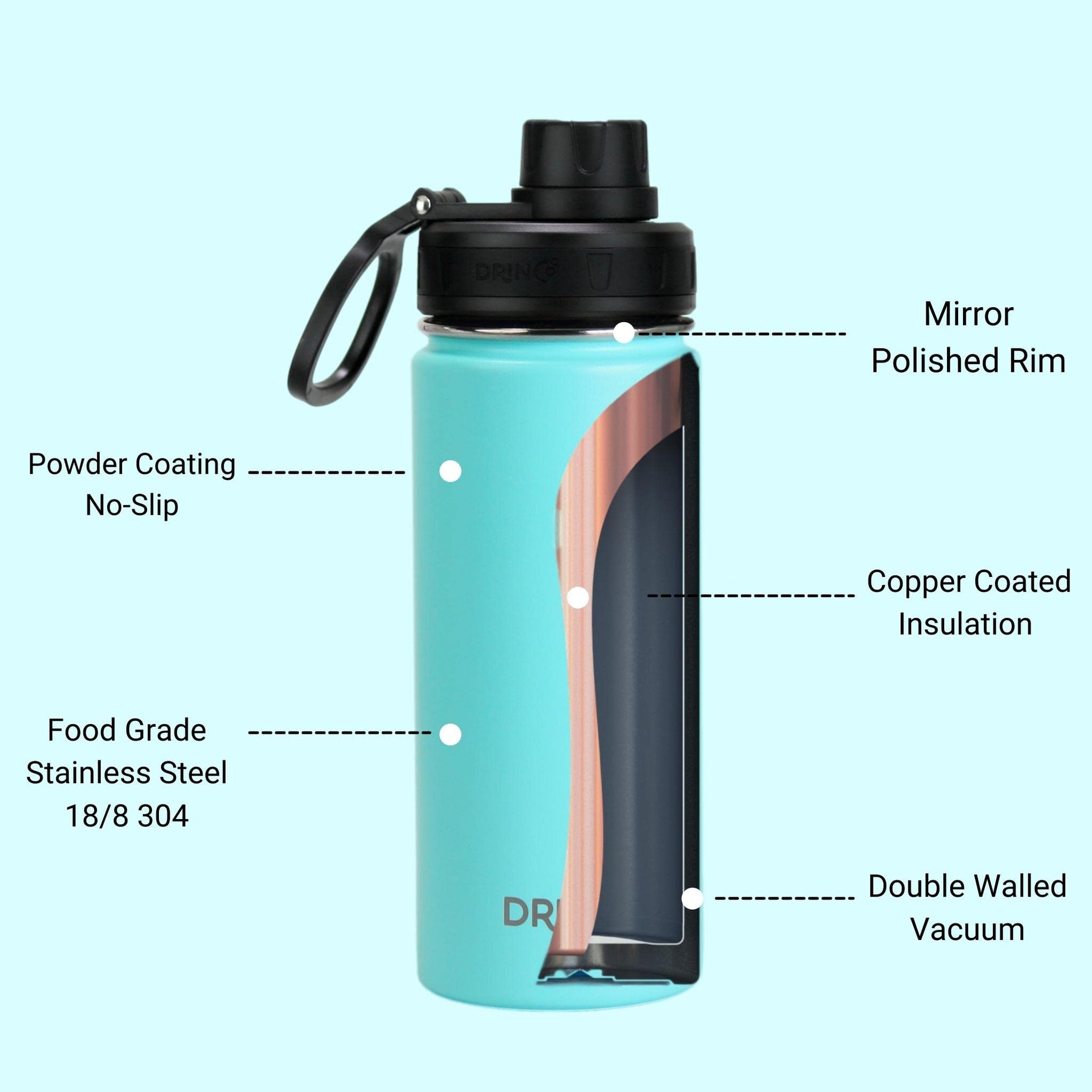 Stainless Steel Water Bottle Spout Lid Vacuum Insulated Double Wall Water Bottle Wide Mouth
