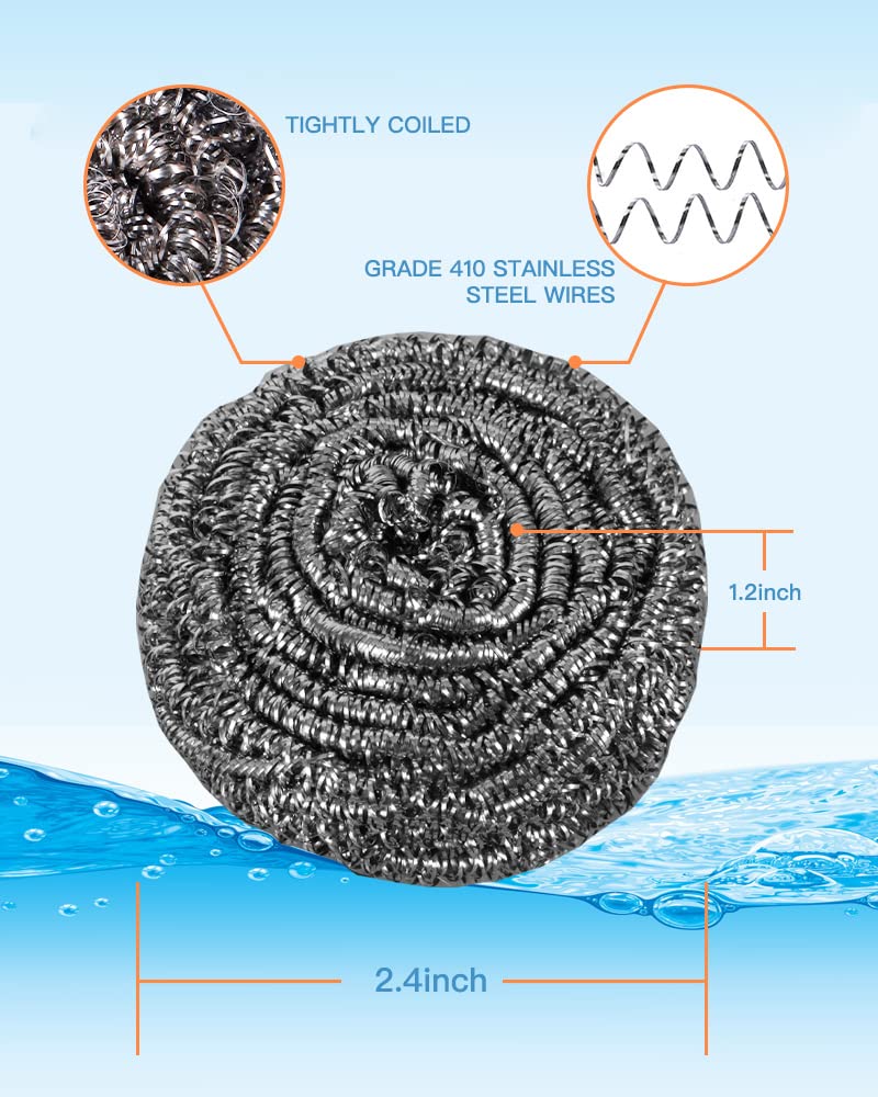 12Pcs Steel Wool Scrubber Pads for Cleaning Dishes (12 Count)