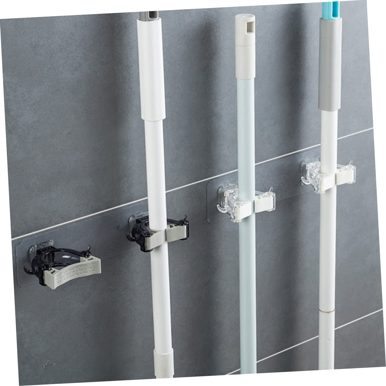 2pcs Multi function Mop Holder Wall Mount Broom Hanger Plastic Mop Clip for Home Kitchen Cleaning
