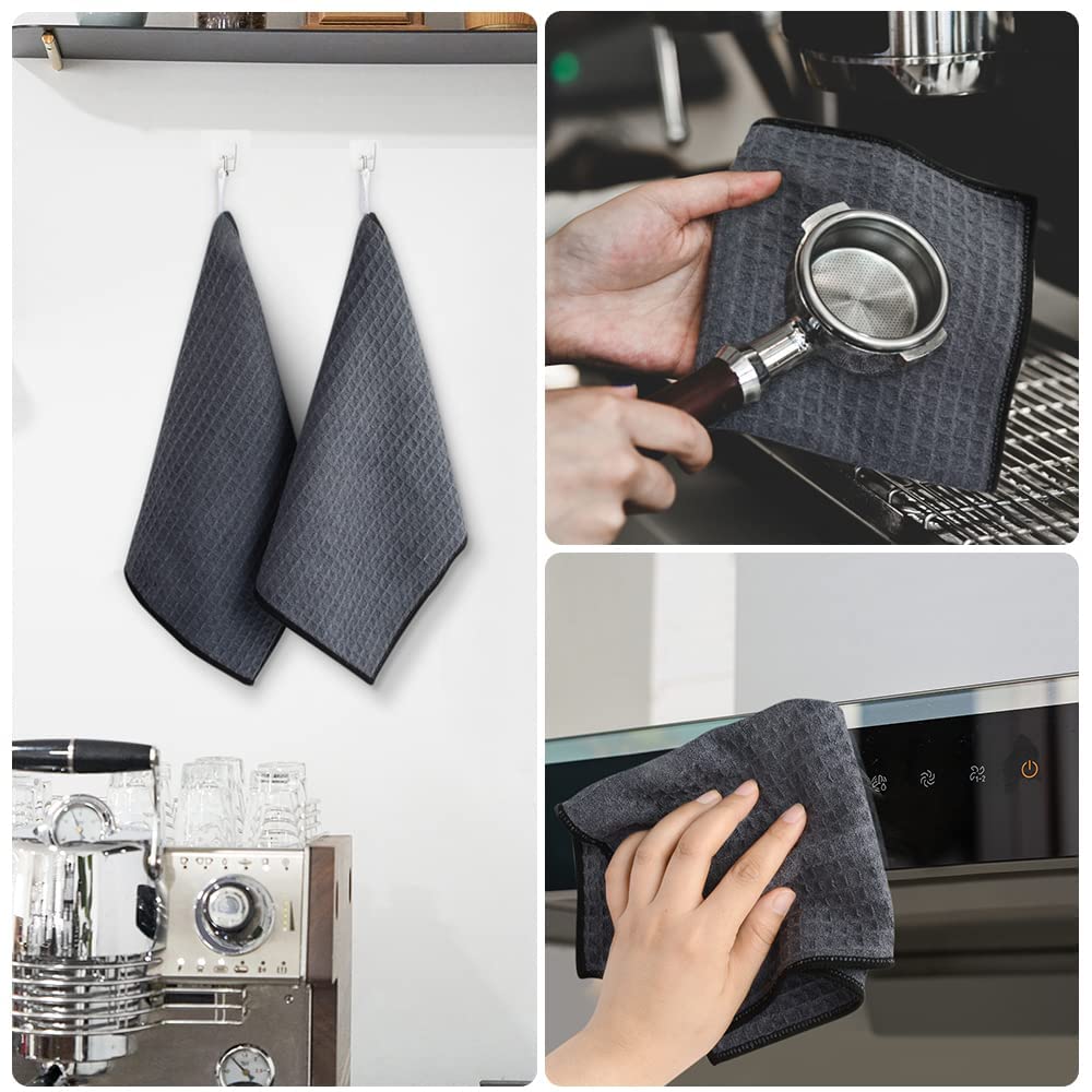 Waffle Microfiber Dish Cloths Gray Kitchen Towels (6 Count)