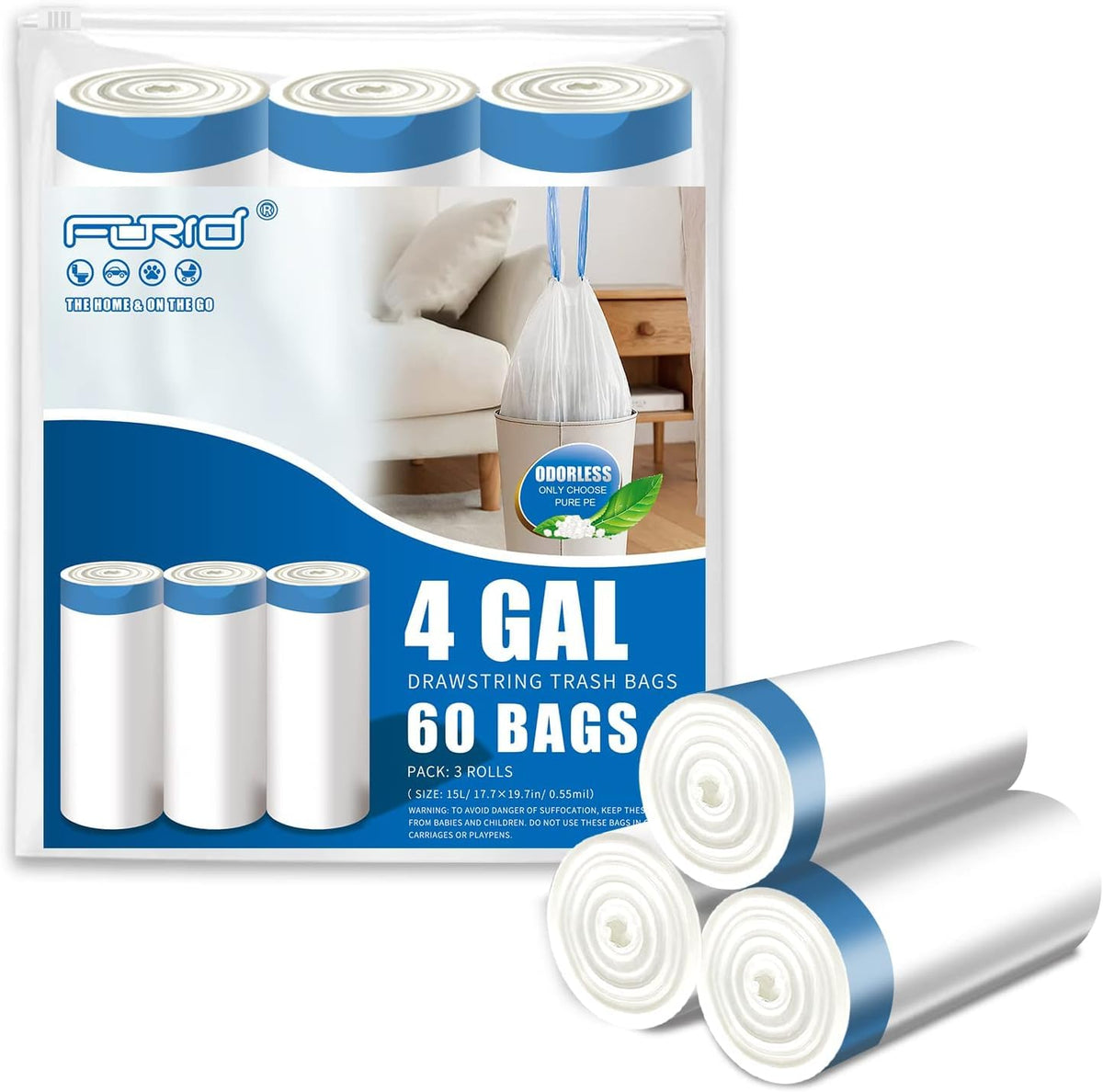 Small Drawstring Trash Bags (60 Count)