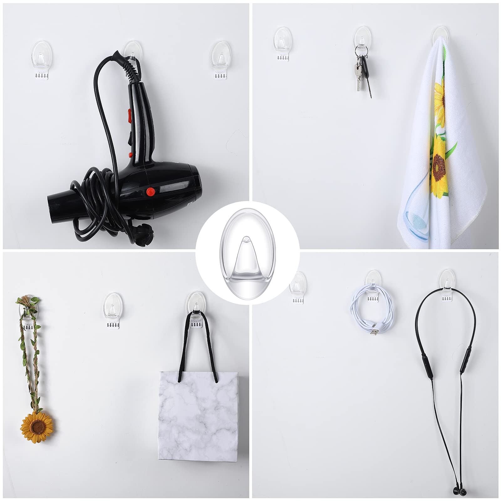 12 Pcs Clear Adhesive Hooks for Hanging Wall Hooks Heavy Duty 22 lb Max No Damage Waterproof Transparent Hook with 15 Pcs Self