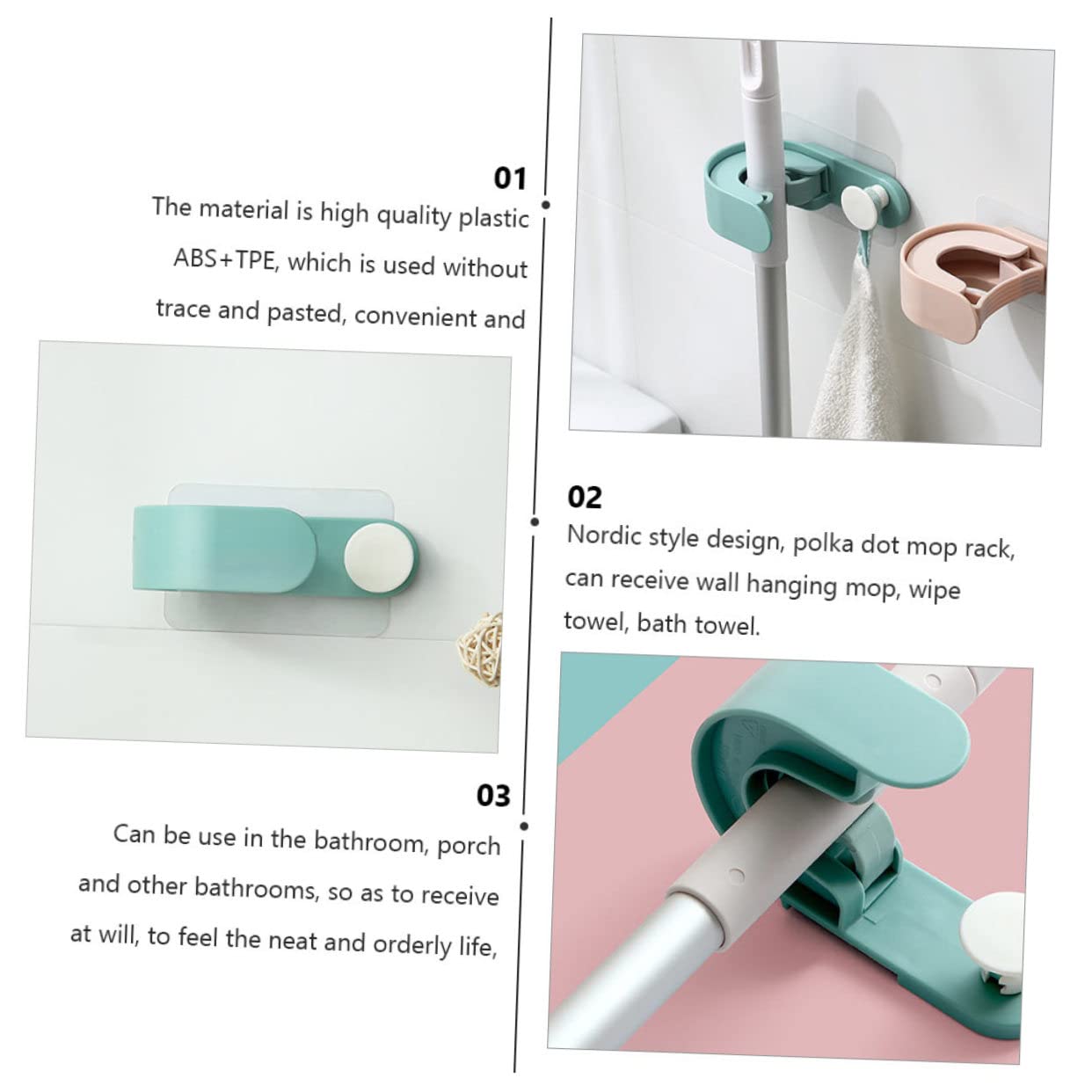 2pcs Punch Mop Hanger and Broom Hook Easy to Install Wall