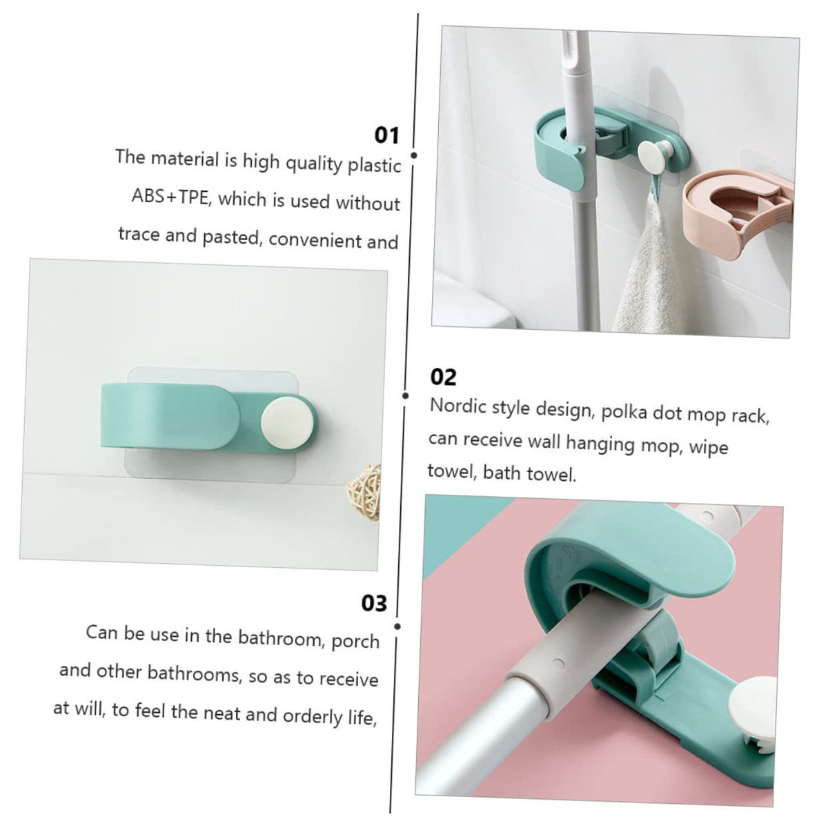 2pcs Punch Mop Hanger and Broom Hook Easy to Install Wall